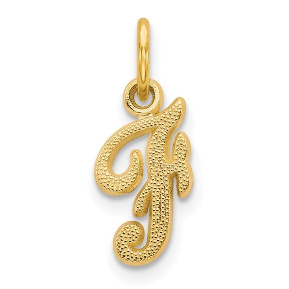 The Sadie 14k Yellow Gold Mini Satin Script Initial Charm, Letter F - Picture 1 of 6